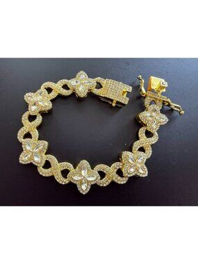Gold Filled Yellow Crystal Floral Clover Infinity Bracelet 8 in Chunky Statement